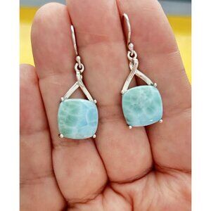 925 Silver Natural Larimar from Dominic Republic Elegant Dangle Earrings 12.88mm